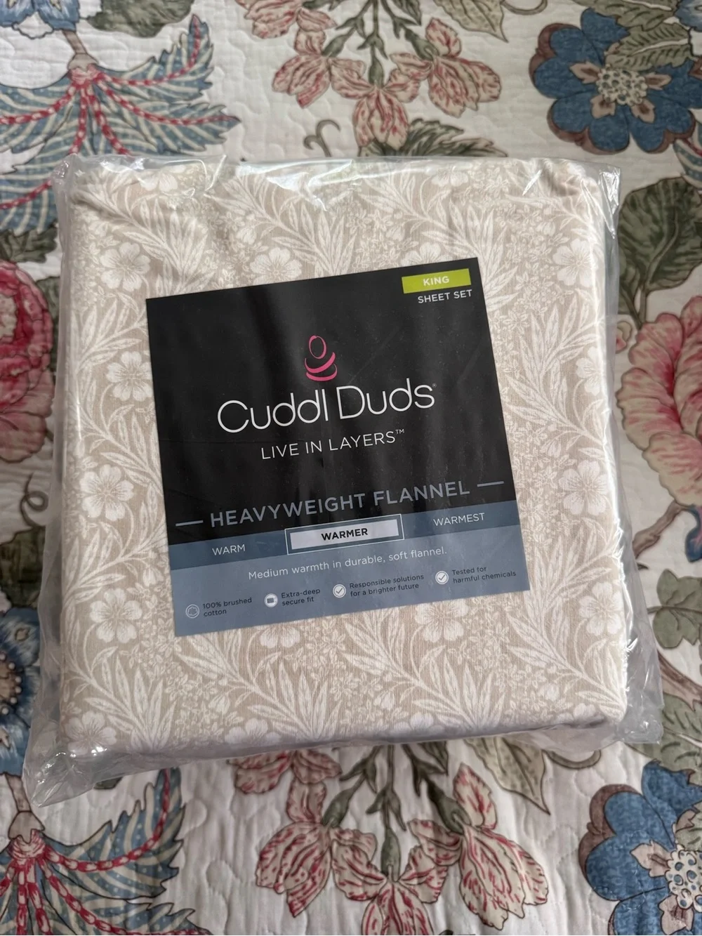 Cuddl Duds King Heavyweight Flannel Sheet Set in Wallpaper Floral NWT